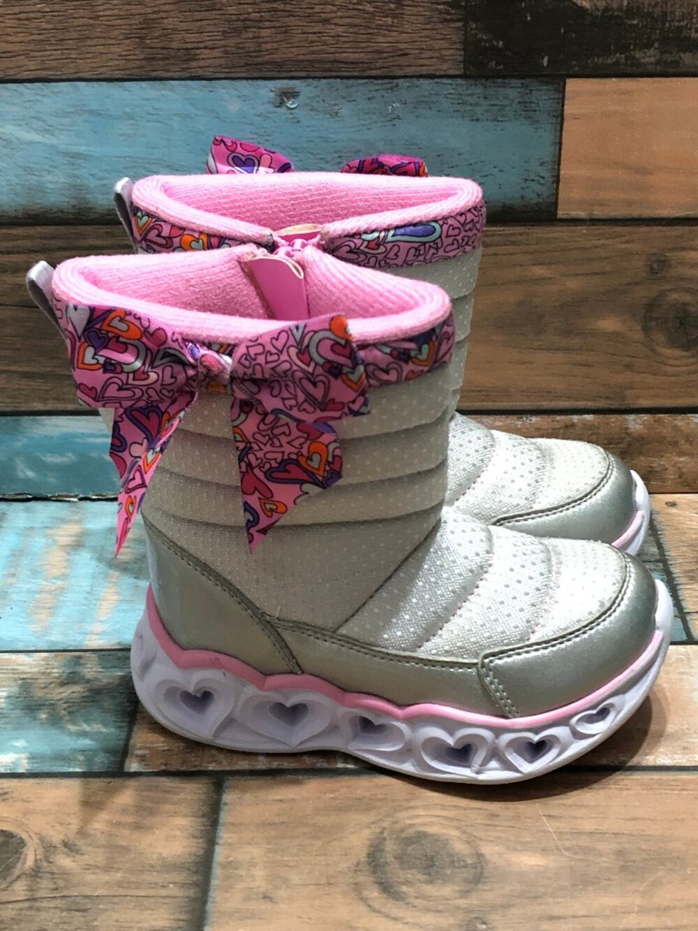 Skechers Heart Lights Little Girl's Boots Gray-Pink Size 11.5C